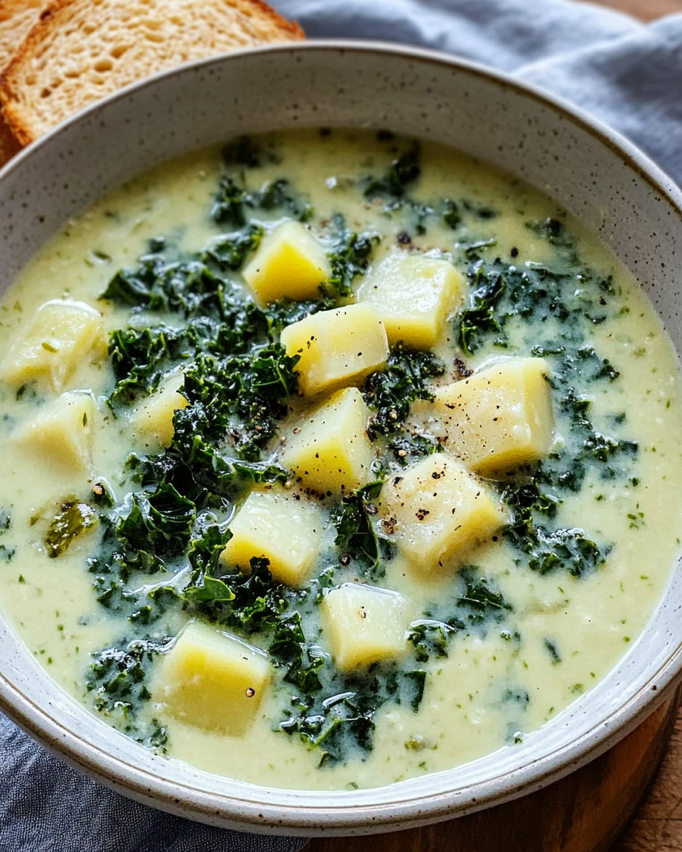 Cremige Grünkohlsuppe mit Kartoffeln, ein herzhaftes und wärmendes Rezept, das perfekt für kalte Wintertage ist.