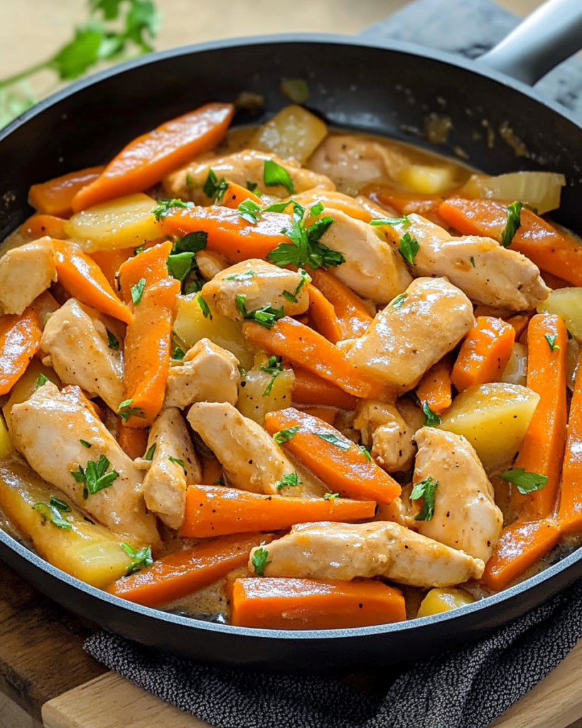 Möhren-Kohlrabi-Pfanne mit Hähnchen – Gesund, cremig Möhren-Kohlrabi-Pfanne mit Hähnchen – Gesund, cremig