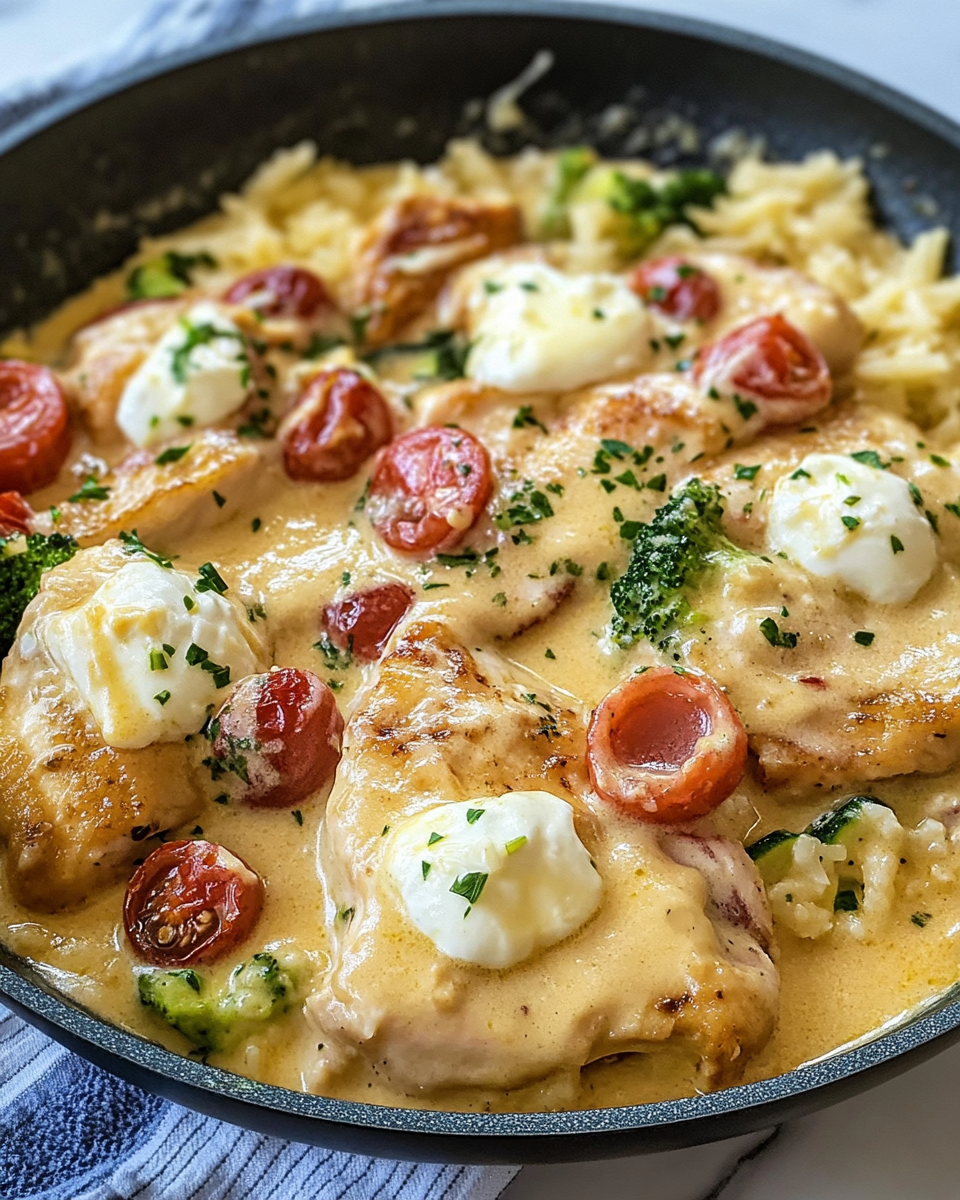 Cremige Hähnchenbrust-Pfanne mit Tomate & Mozzarella