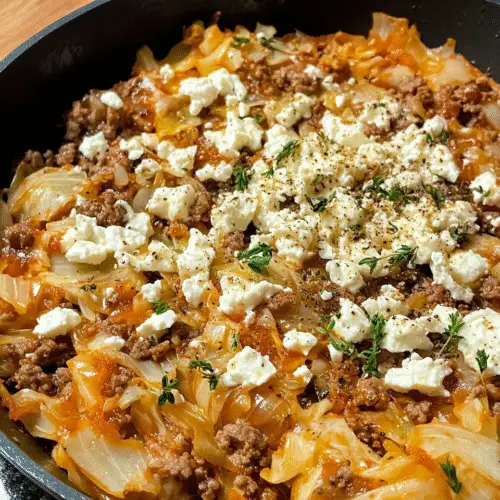 Spitzkohl-Hackpfanne mit Feta