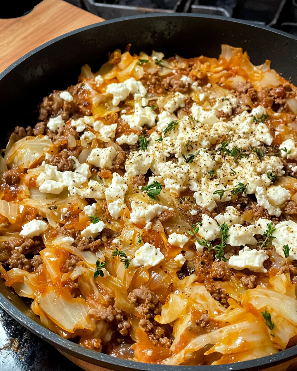 Spitzkohl-Hackpfanne mit Feta