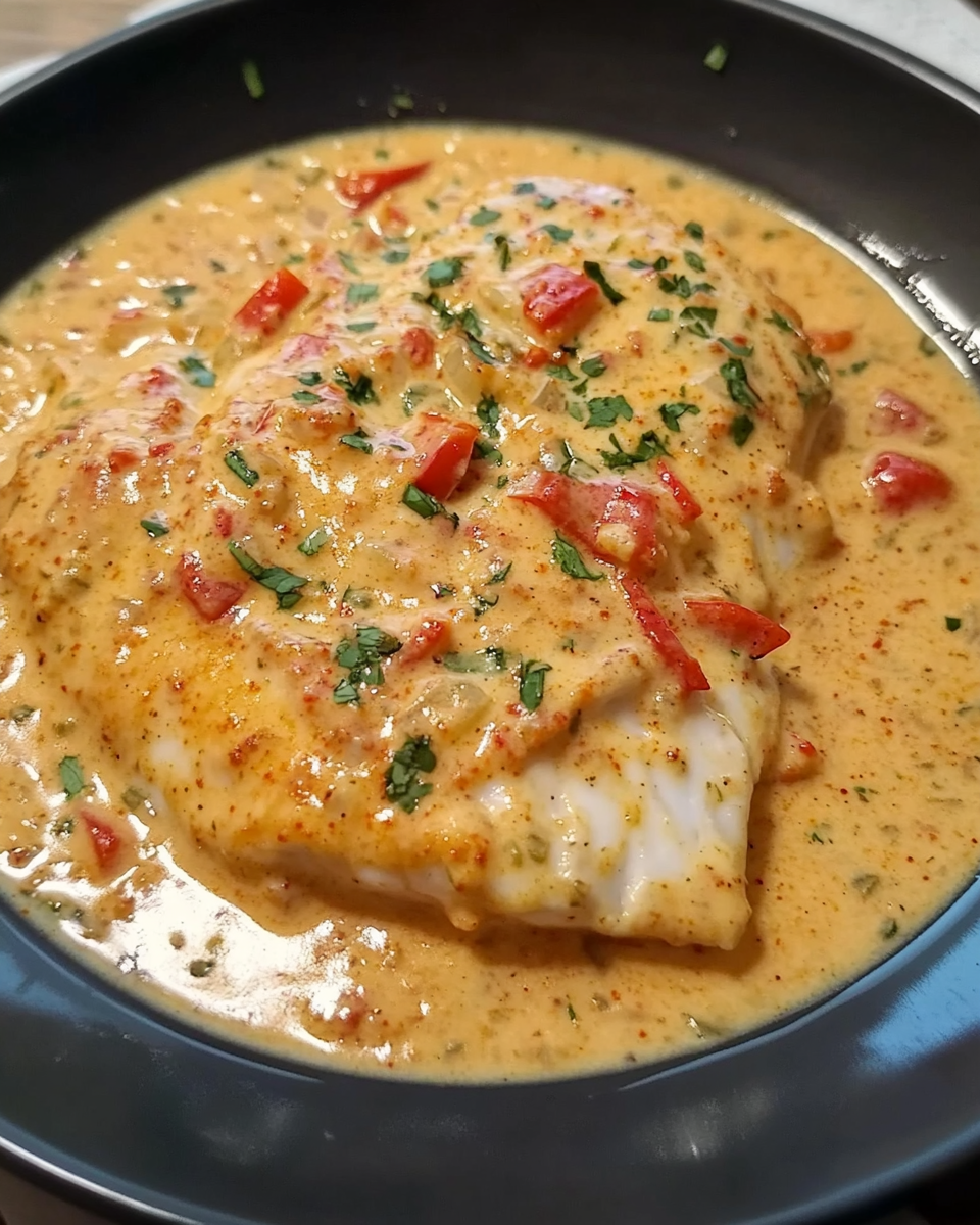 Aromatischer Fisch mit Paprika-Rahm