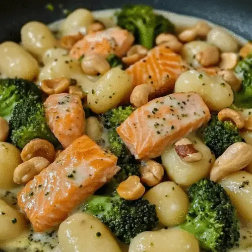 Herzhafte Gnocchi-Lachs-Brokkoli-Pfanne