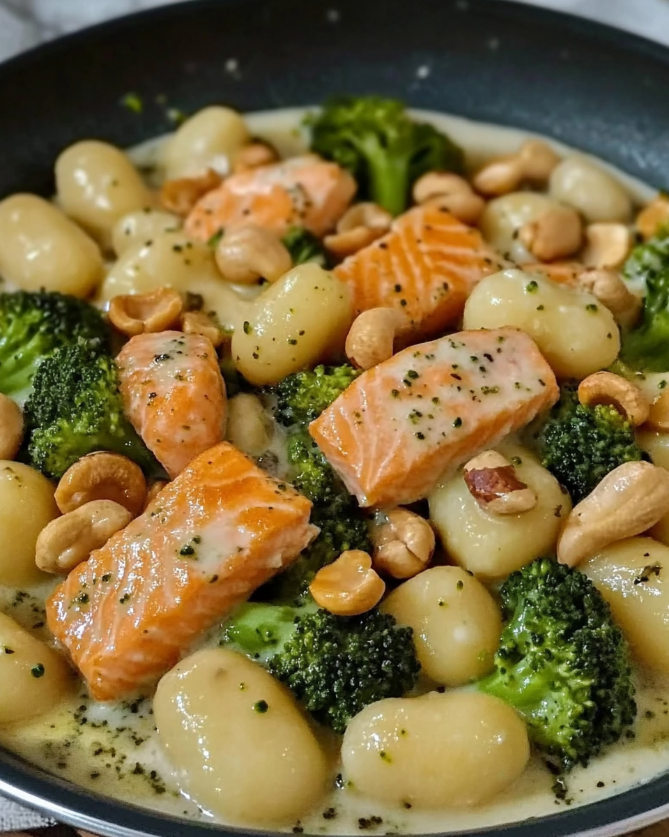 Herzhafte Gnocchi-Lachs-Brokkoli-Pfanne