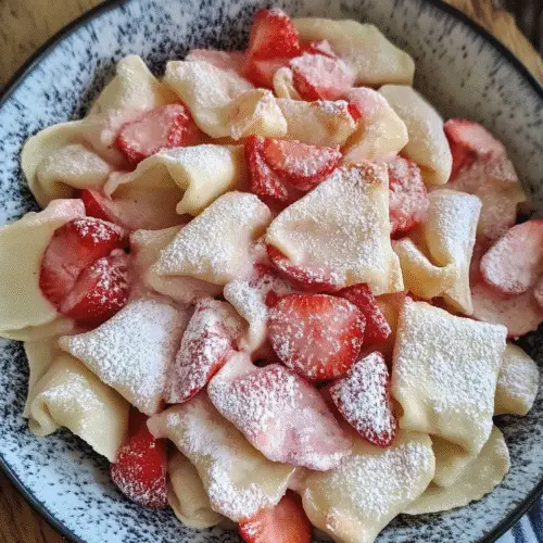 Faule Wareniki mit Erdbeeren