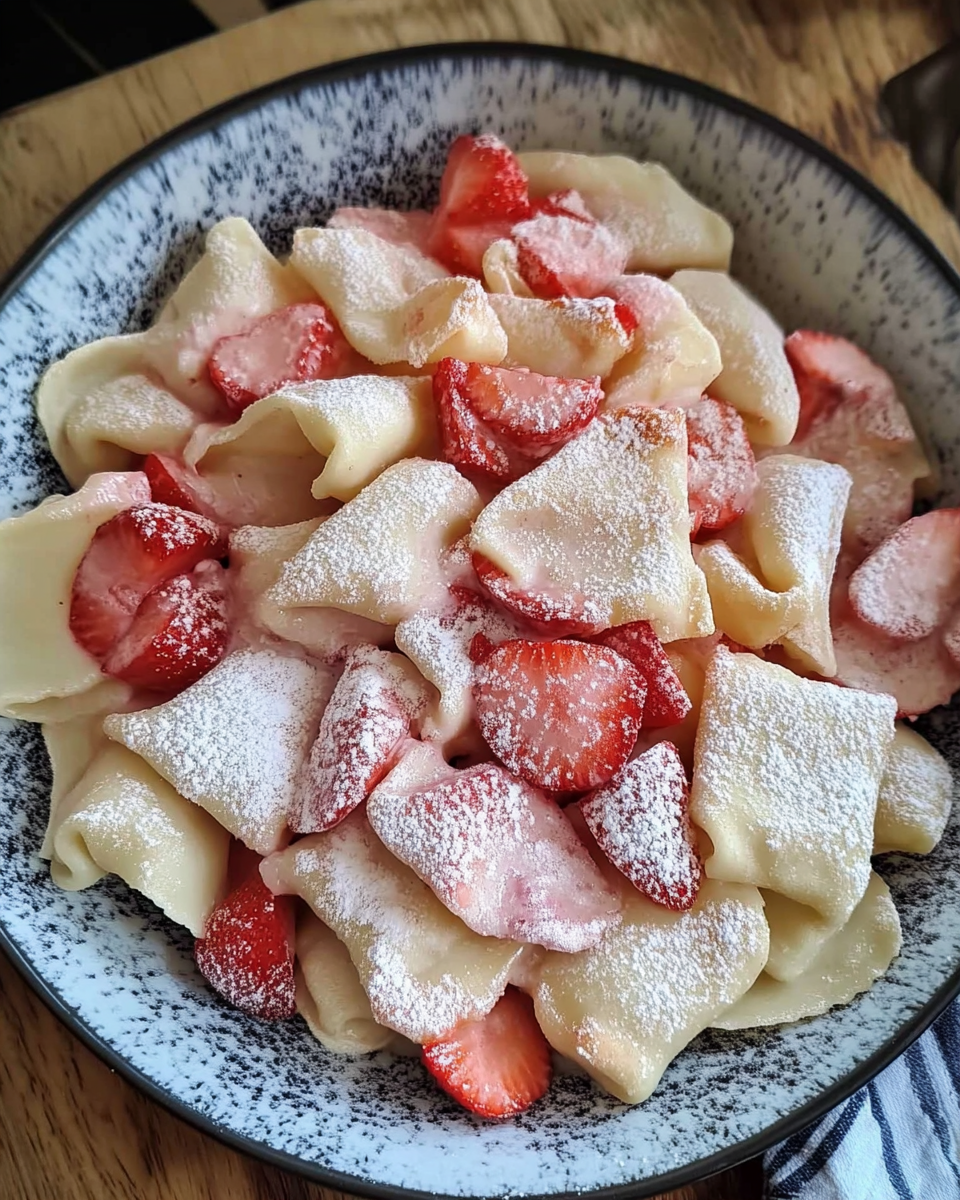 Faule Wareniki mit Erdbeeren
