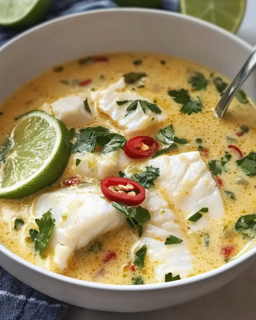 Cremige Kokos‑Limetten‑Fischsuppe