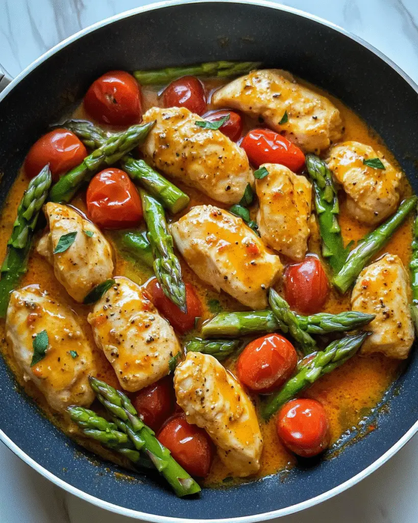 Hähnchenpfanne mit Spargel und Tomaten