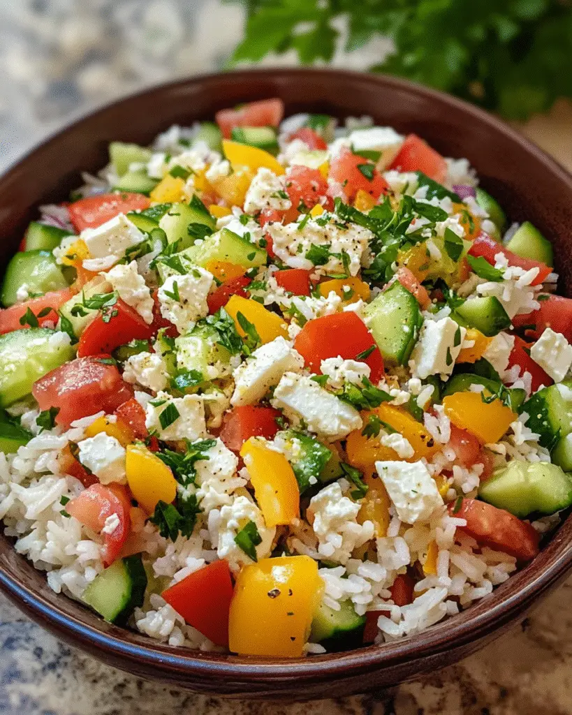Frischer Reissalat mit Feta und Sommergemüse