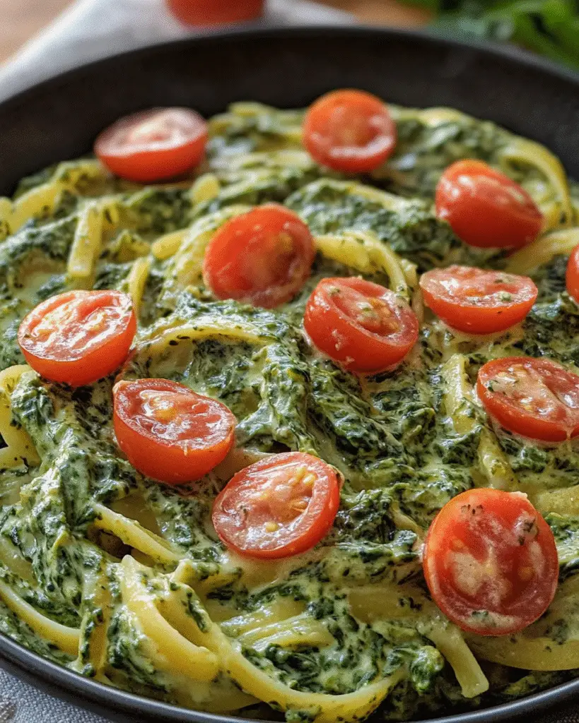 Cremige Spinat-Pasta mit Tomaten