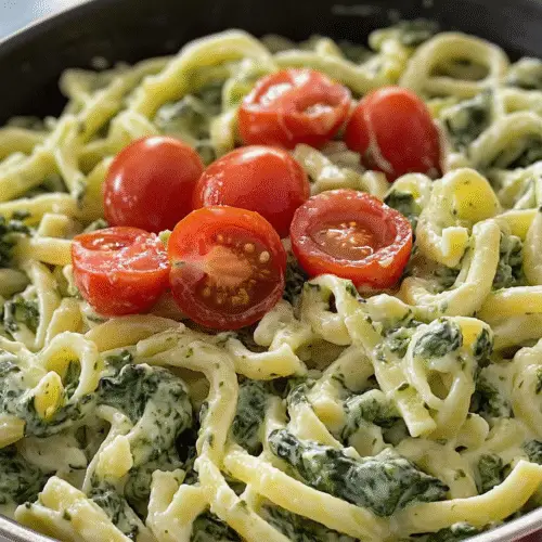 Cremige Spinat-Pasta mit Tomaten