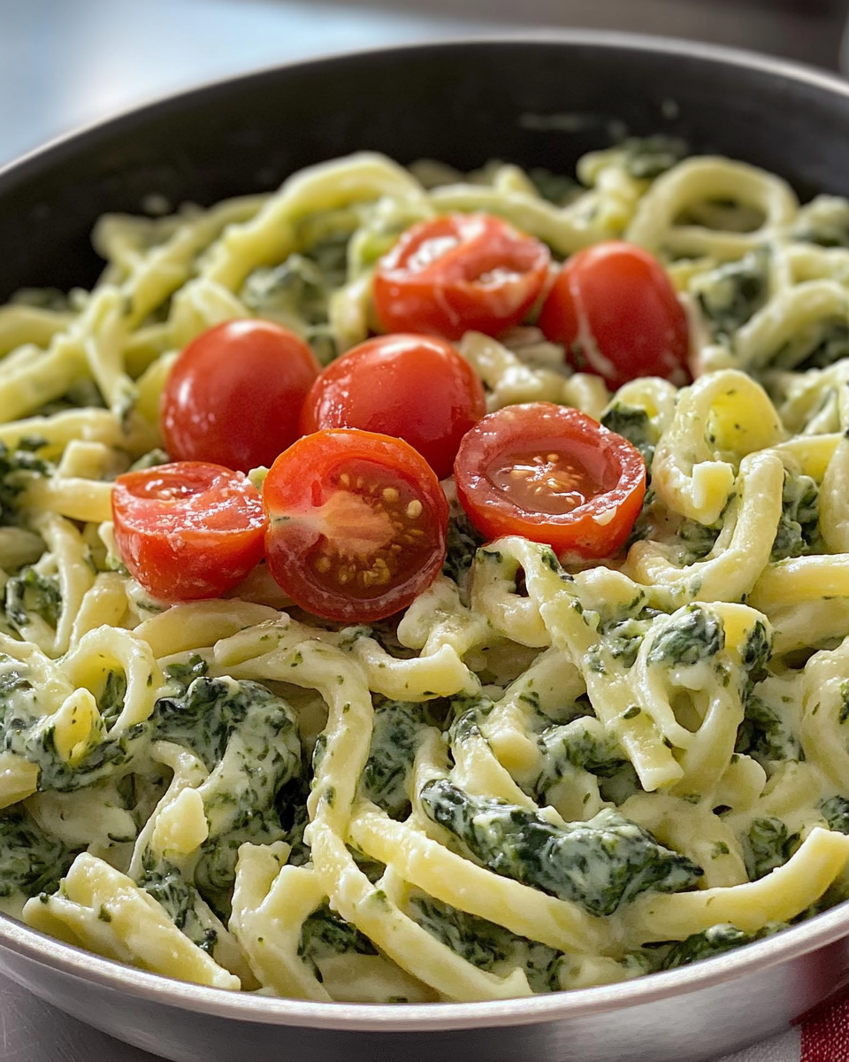 Cremige Spinat-Pasta mit Tomaten