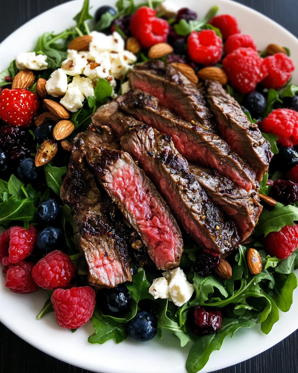 Fruchtiger Rucolasalat mit saftigem Steak