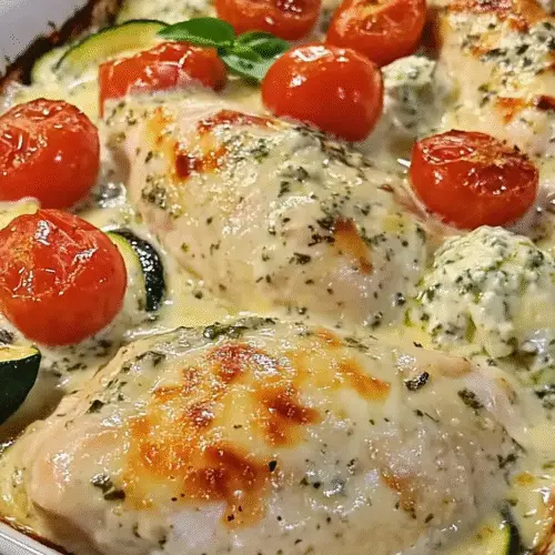 Cremiges Hähnchen-Tomaten-Gratin