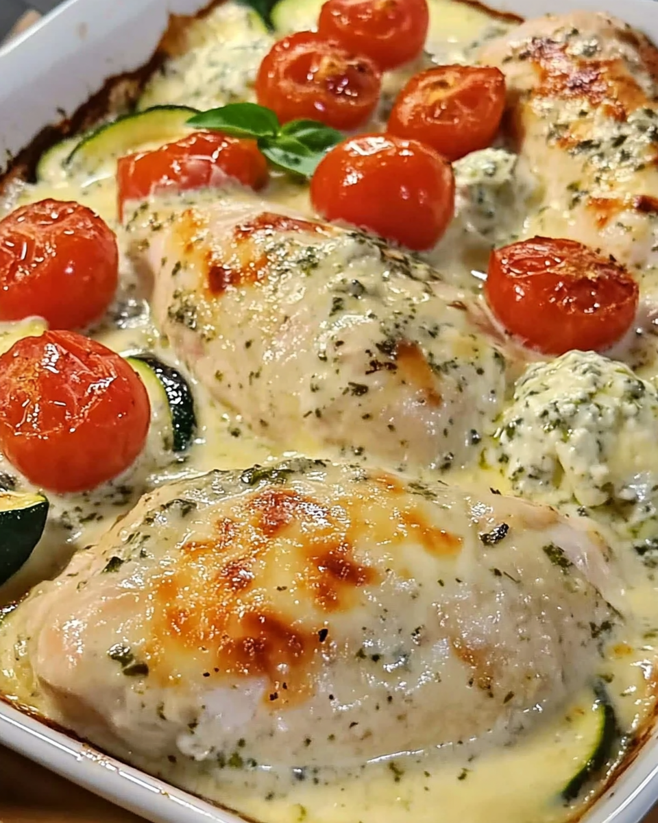 Cremiges Hähnchen-Tomaten-Gratin