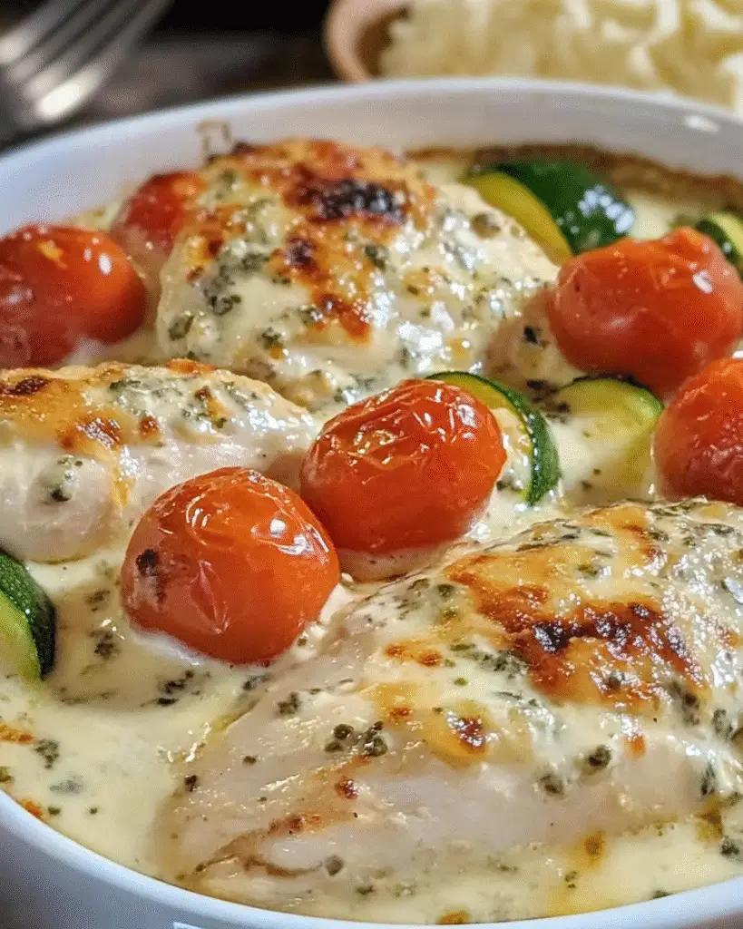 Cremiges Hähnchen-Tomaten-Gratin