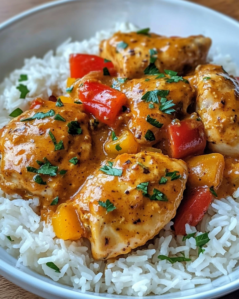 Cremig-scharfes Hähnchen mit Reis