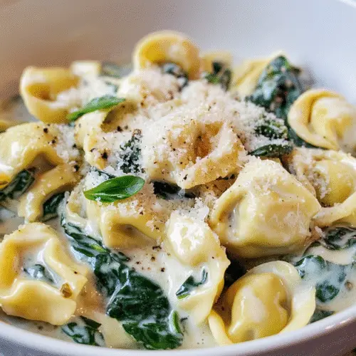 Cremige Tortellini mit Spinat und Parmesan