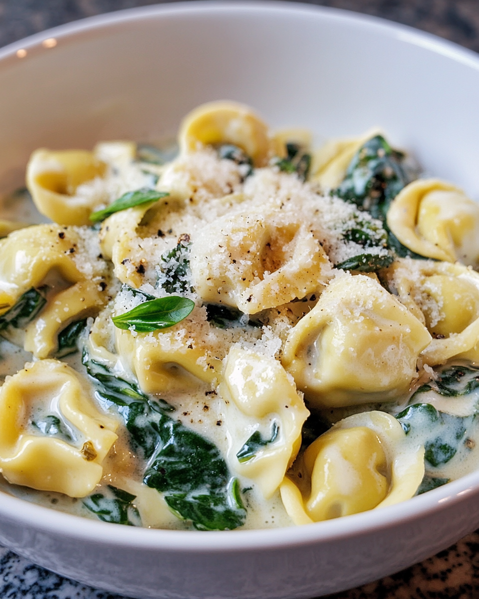 Cremige Tortellini mit Spinat und Parmesan