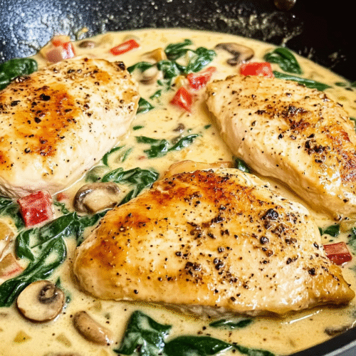 Cremiges Hühnchen Florentine – Sommerliches Soulfood mit Spinat und Paprika