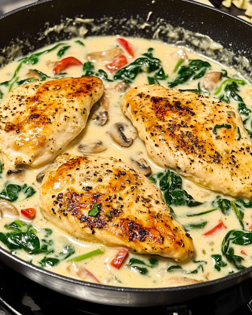 Cremiges Hühnchen Florentine – Sommerliches Soulfood mit Spinat und Paprika