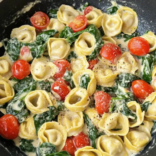 Cremige Tortellini-Pfanne mit Spinat