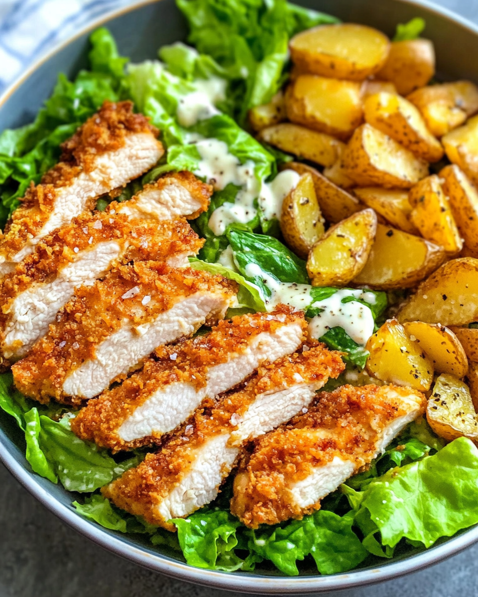 Knusprige Hähnchen-Caesar-Bowl mit Kartoffeln