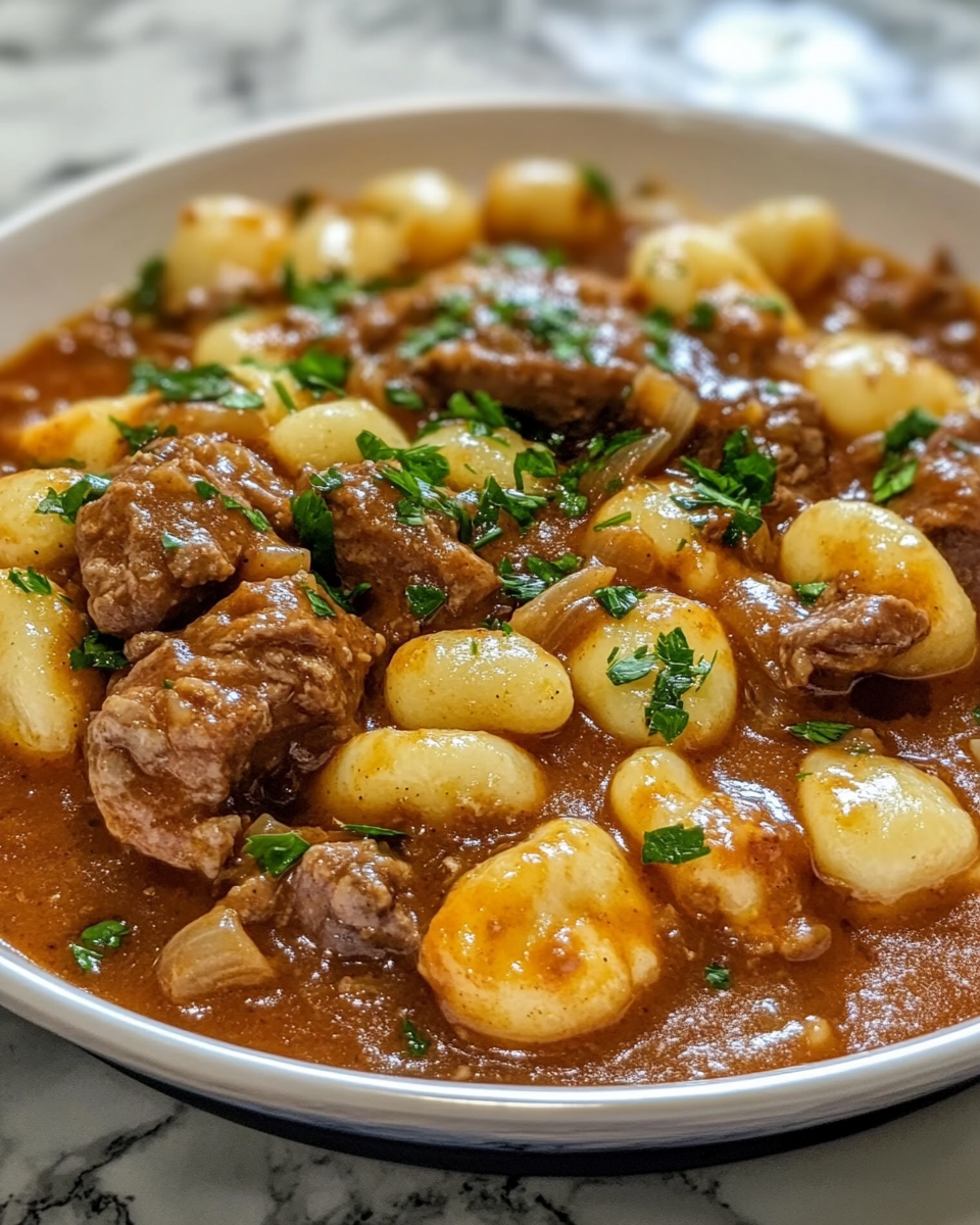 Herbstliches Gnocchi-Gulasch mit Rindfleisch