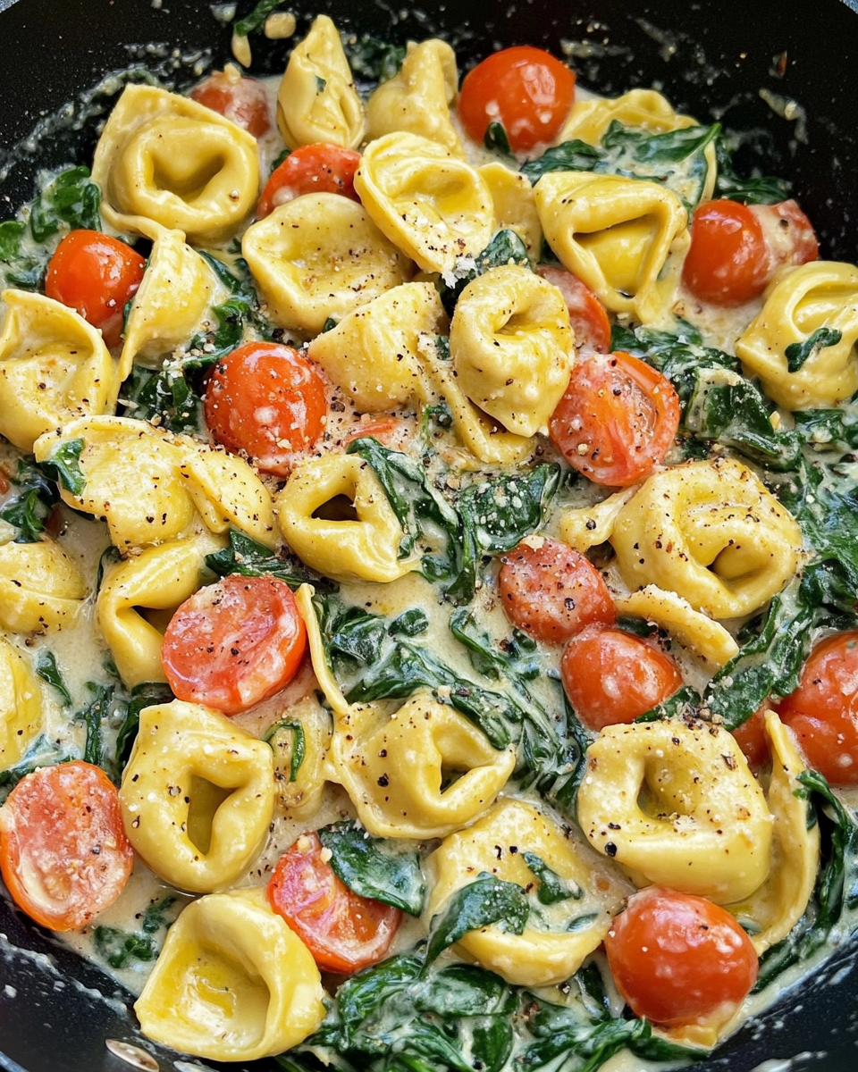 Cremige Tortellini-Pfanne mit Spinat