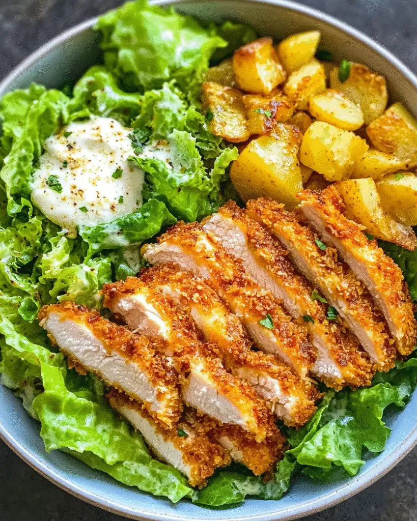 Knusprige Hähnchen-Caesar-Bowl mit Kartoffeln