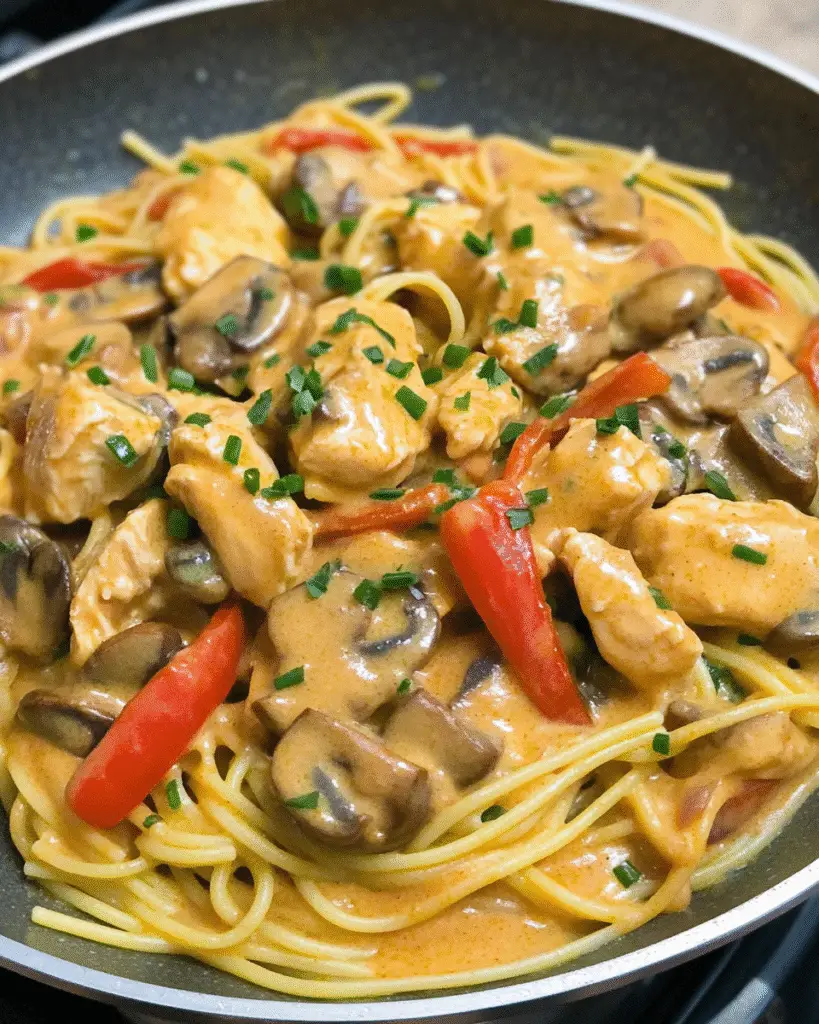 Cremige Hähnchen-Pasta mit Champignons