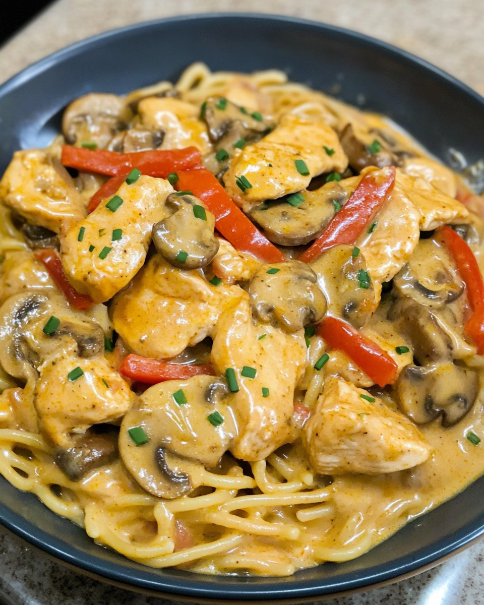 Cremige Hähnchen-Pasta mit Champignons
