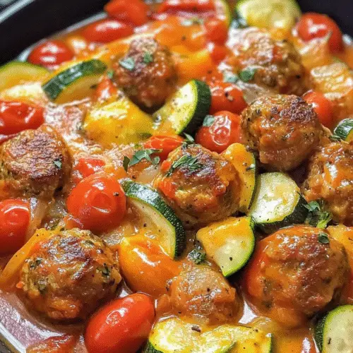 Hackbällchen-Pfanne mit Zucchini und Tomaten