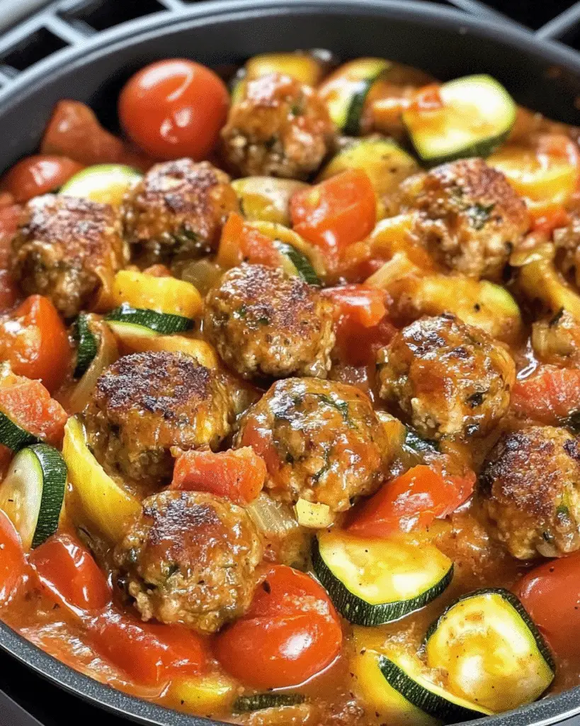 Hackbällchen-Pfanne mit Zucchini und Tomaten
