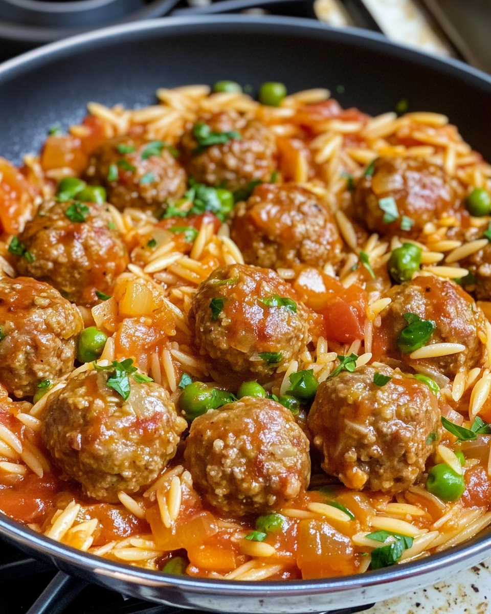 Herzhafte Hackbällchen mit Orzo