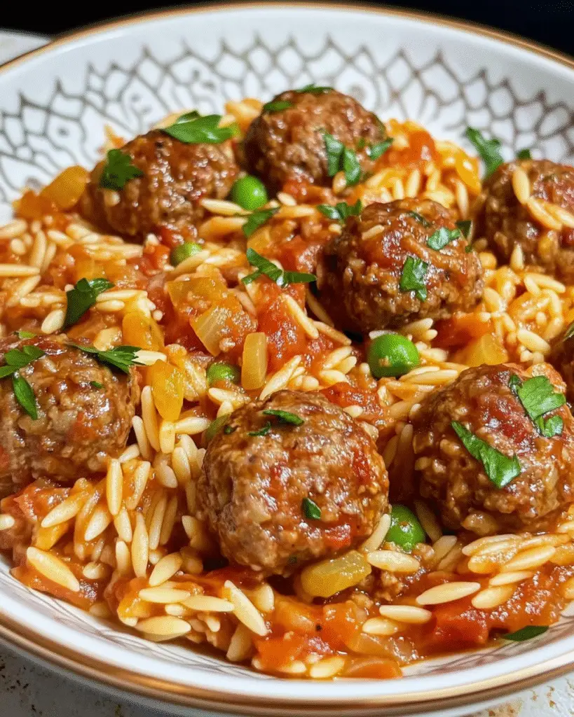 Herzhafte Hackbällchen mit Orzo