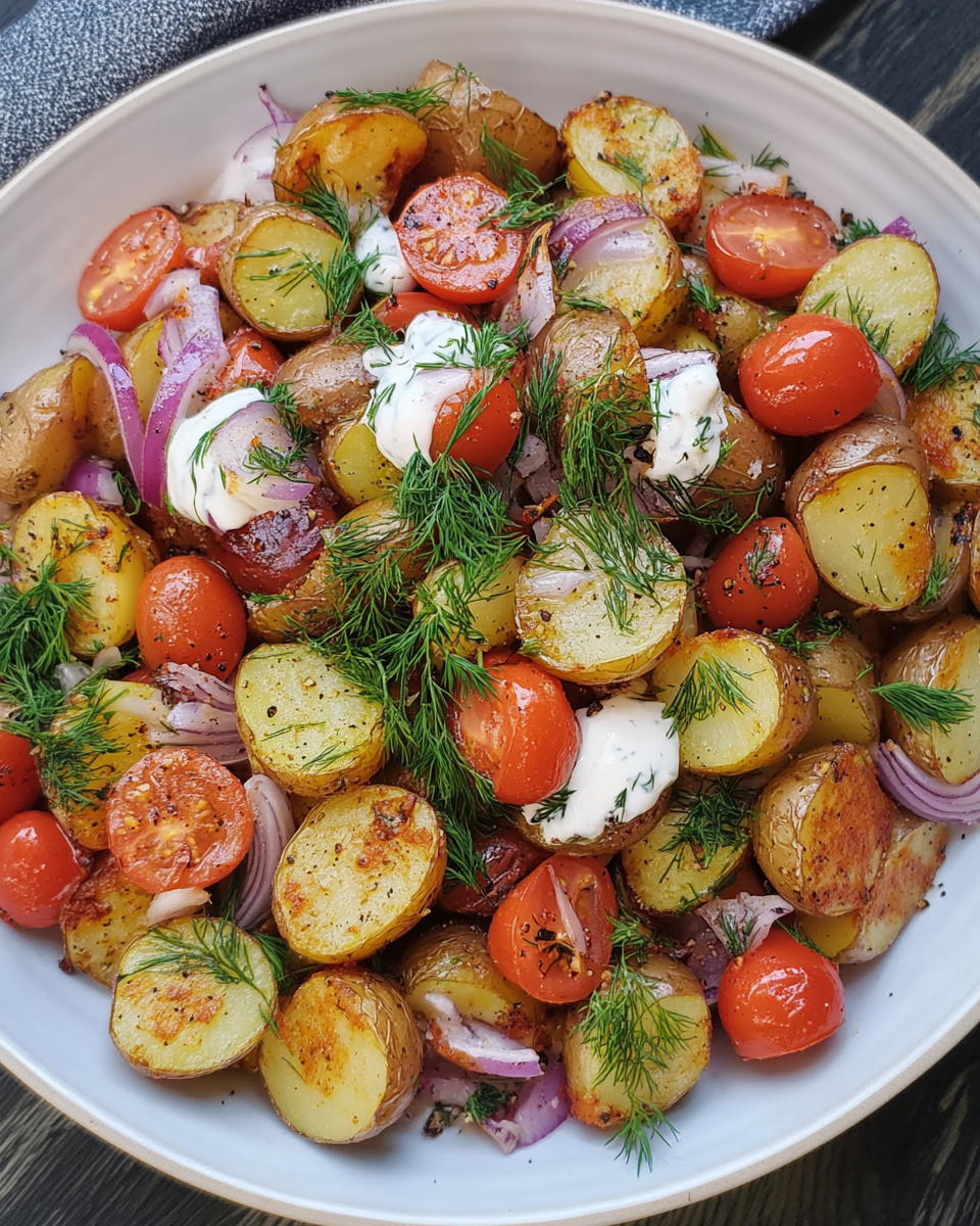 Knuspriger Kartoffelsalat mit Dill
