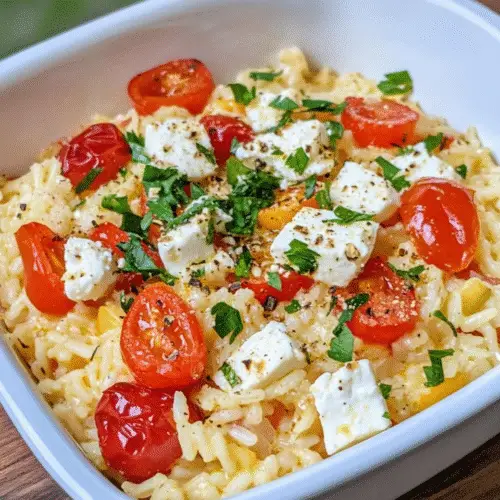 Cremiger Ofenreis mit Gemüse und Feta