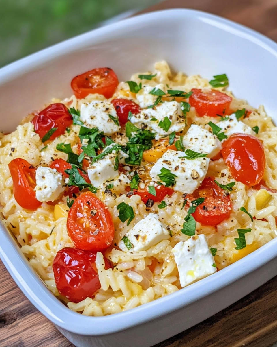 Cremiger Ofenreis mit Gemüse und Feta