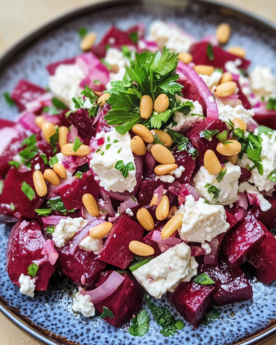 Rote Bete Salat mit veganem Hüttenkäse