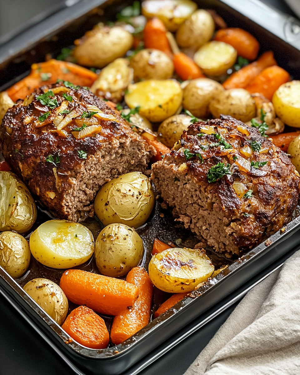 Saftiger Ofenhackbraten mit Wurzelgemüse