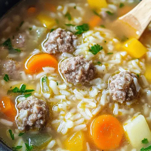 Herzhafte Hackfleisch-Reissuppe