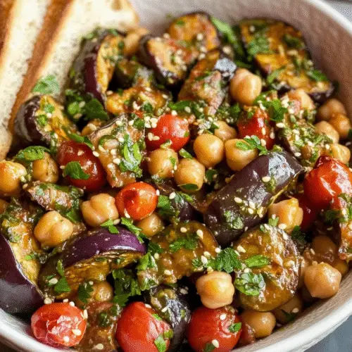 Aromatischer Auberginensalat mit Kichererbsen