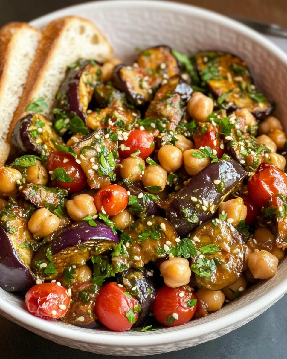 Aromatischer Auberginensalat mit Kichererbsen