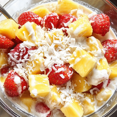 Tropischer Kokos-Ananas Obstsalat