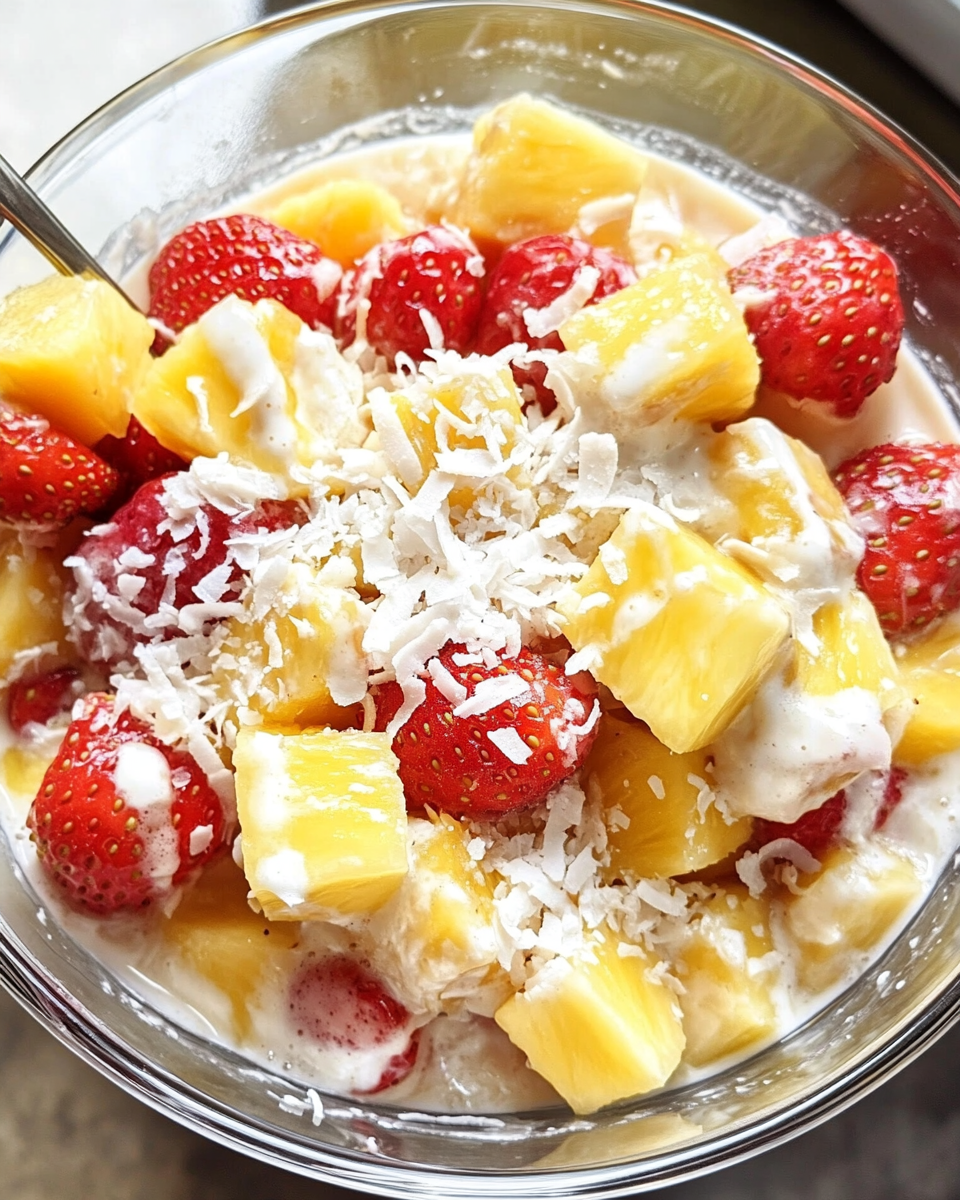 Tropischer Kokos-Ananas Obstsalat