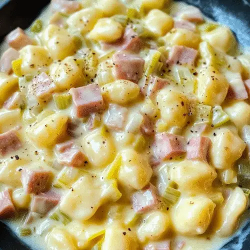 Cremige Gnocchi mit Porree & Schinken
