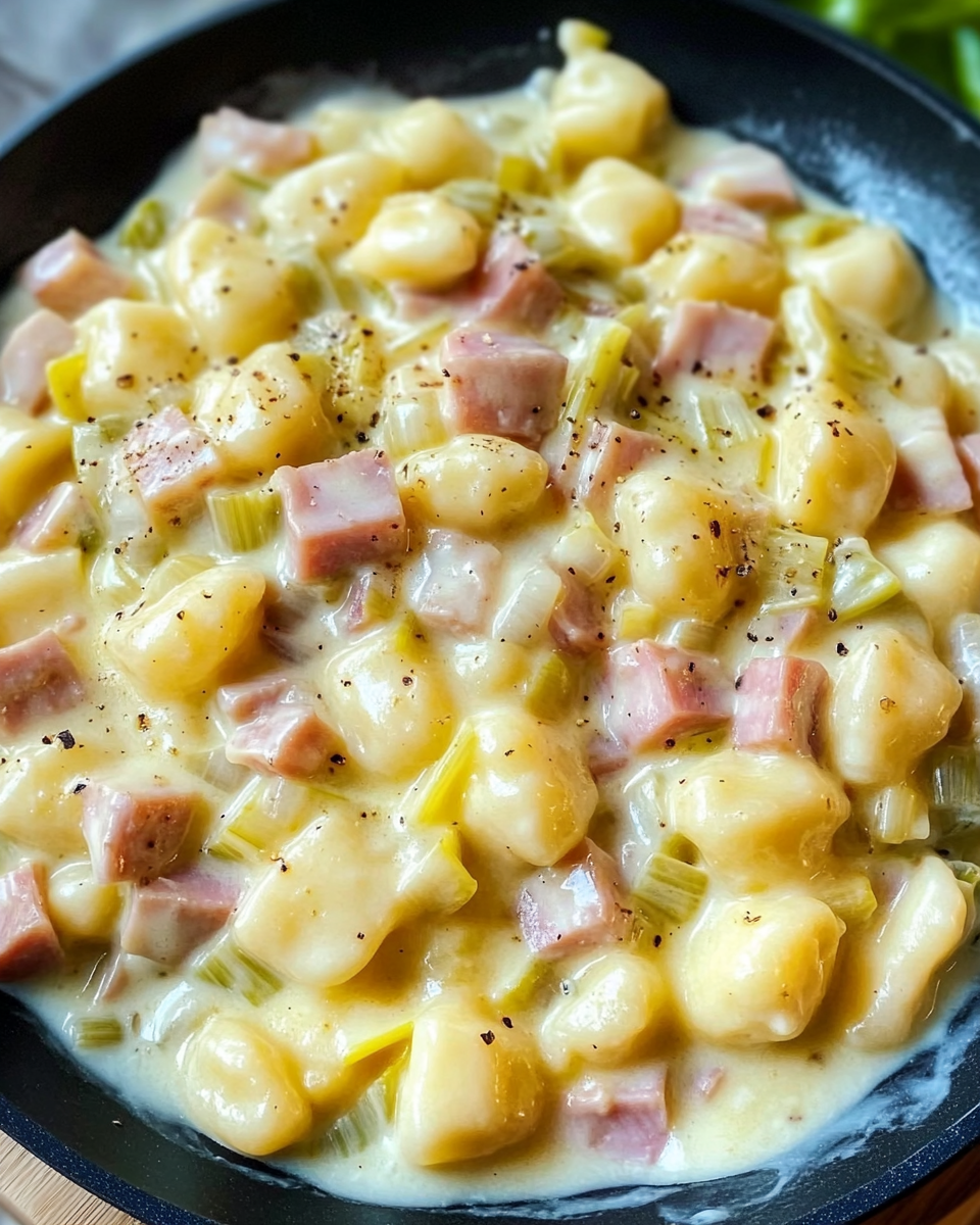 Cremige Gnocchi mit Porree & Schinken