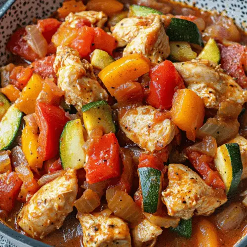 Hähnchen-Pfanne in Tomaten-Gemüse-Sauce