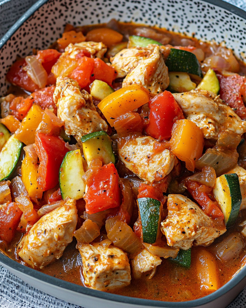 Hähnchen-Pfanne in Tomaten-Gemüse-Sauce